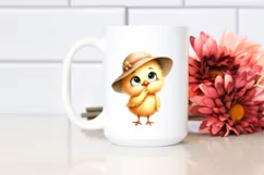 Watercolor Funny Chick Standing in Sun Hat | Clipart Product Image 2