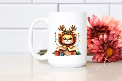 Expressive Lion with Reindeer Horns PNG Product Image 2