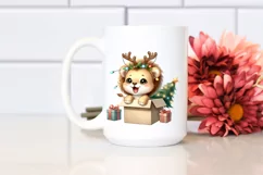 Expressive Lion with Reindeer Horns PNG Product Image 2