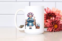 Watercolor Old Lady Sitting on Bench | Sublimation Clipart Product Image 2