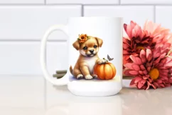 Cute Baby Puppy Holding Pumpkin, PNG Product Image 2