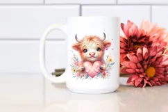 Pink Highland Cow Spring Love Flowers |T-shirt, Mug, Tumbler Product Image 3