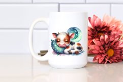 Colorful Small Baby Cow Sleeping Moon Whimsical Clipart Product Image 2