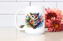 Vibrant Owl with Plant Leaves, PNG Product Image 2