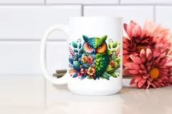 Vibrant Owl with Plant Leaves, PNG Product Image 2