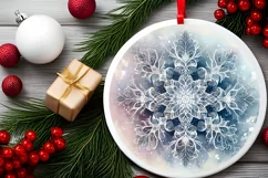 Snow Flake Christmas Round Cute Ornament Sublimation Product Image 1