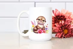Smiling Baby Otter, Flower | Sublimation | Clipart Product Image 2
