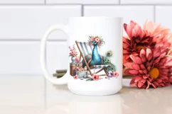 Watercolor Beach Chair Peacock Clipart Product Image 2