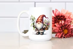 Detailed Gnome Basket Flowers Snowdrop Clipart Product Image 2