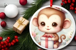 Cute Baby Monkey Round Ornament Sublimation PNG Product Image 2