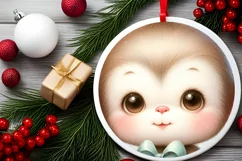 Cute Baby Monkey Round Ornament Sublimation PNG Product Image 2