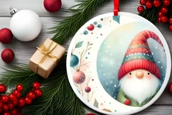 Colorful Watercolor Gnome Round Ornament Sublimation PNG Product Image 2
