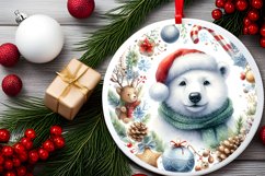 Watercolor Polar Bear Round Ornament Sublimation PNG Product Image 2