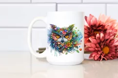 Vibrant Owl with Flowers and Splashes, PNG Product Image 2