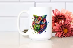 Vibrant Owl with Flowers and Splashes, PNG Product Image 2