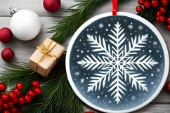 Watercolor Snow Flake Round Ornament Sublimation PNG Product Image 2