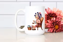 Watercolor Character Sitting on Chair with Mug | Sublimation Product Image 2