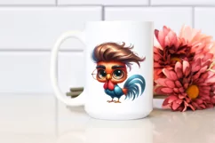 Watercolor Rooster Standing with Funy Haircut Clipart Product Image 2