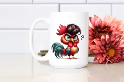 Watercolor Rooster Standing with Funy Haircut Clipart Product Image 2