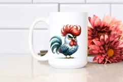 Watercolor Rooster Standing with Funy Haircut Clipart Product Image 2
