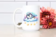 Vibrant Watercolor Pastel Cute Penguin Sleeping on Cloud Product Image 2