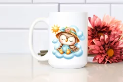 Watercolor Cute Baby Owl Dressed for Summer Sleeping on Product Image 2