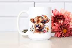 Watercolor Highland Cow Ranunculus Clipart Product Image 2