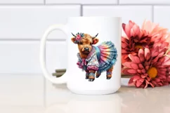 Baby Highland Cow with Dancer's Outfit, Watercolor PNG Product Image 2