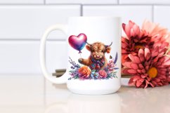 Baby Highland Cow with Heart Balloon, Watercolor PNG Product Image 2