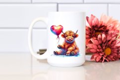Colorful Baby Highland Cow with Heart Balloon, PNG Product Image 2