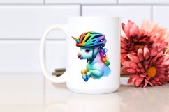 Colorful Baby Unicorn in Cyclist&#039;s Helmet, PNG Product Image 2