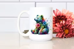 Vibrant Bear with Flowers and Splashes, PNG Product Image 2