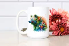 Vibrant Bear with Flowers and Splashes, PNG Product Image 2