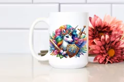 Colorful Baby Unicorn with Shield and Sword, PNG Product Image 2