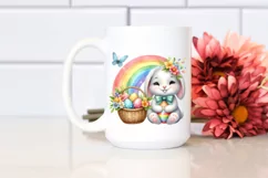 Easter Bunny Rainbow Egg Flower, Clipart |T-shirt, Mug PNG Product Image 2
