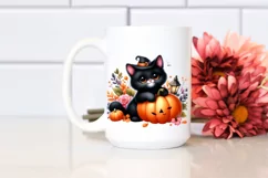 cute Baby Black Cat with Pumpkin | Clipart Product Image 2