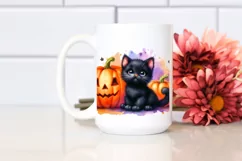 cute Baby Black Cat with Pumpkin | Clipart Product Image 2