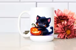 cute Baby Black Cat with Pumpkin | Clipart Product Image 2
