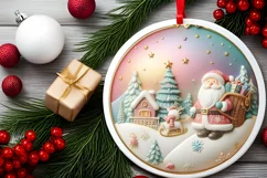 Colorful Pastel Round Christmas Scene with Santa and Product Image 2