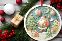 Colorful Christmass Scene Santa Round Sticker Ornament Product Image 2