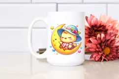 Vibrant Cute Chicken Sleeping on the Moon Clipart Product Image 2