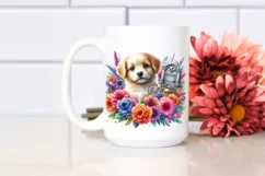 cute Baby Dog with Flowers | Clipart Product Image 2