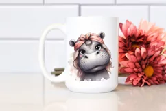 Funny Hippo Diva Look Watercolor Clipart Product Image 2
