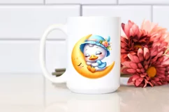 Vibrant Cute Baby Swan Sleeping on the Moon Clipart Product Image 2