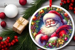Santa Watercolor Round Ornament Sublimation PNG Product Image 2