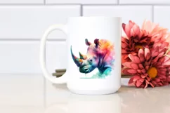 Vibrant Watercolor Pastel Rhino Clipart Product Image 2