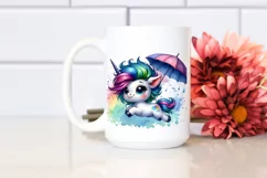 Funny Baby Unicorn Jumping with Umbrella, Transparent PNG Product Image 2