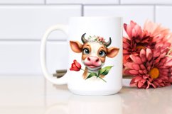 Cow Watercolor Bored Cow Portrait with Flowers Product Image 2