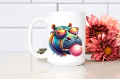 Colored Quirky Hippo Portrait Watercolor Splash Clipart Product Image 2