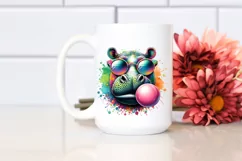 Colored Quirky Hippo Portrait Watercolor Splash Clipart Product Image 2